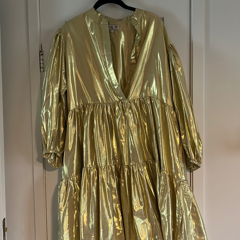 Mille gold metallic mini dress L